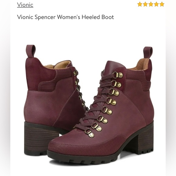 Vionic Womens Spencer Burgundy Combat Boots Size 6.5 Medium (B, M) - Picture 3 of 16